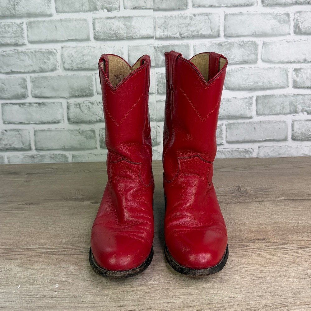 Justin Red Leather Western Cowgirl Boots Size 8 B - Picture 3 of 7